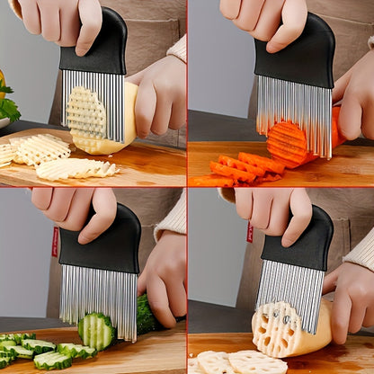 Crinkle Cutter with Stainless Steel Wavy Blade, Single Manual Vegetable Cutting Tool for Potato Fries, Carrot Slices, Fruit and Salad Preparation