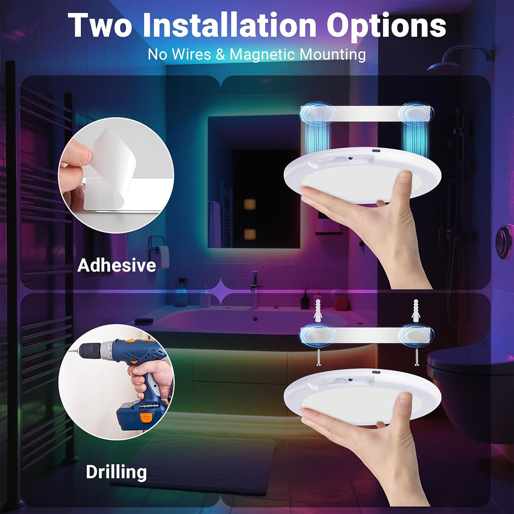 Magnetic Motion Sensor Ceiling Light, Rechargeable LED Lamp with Remote Control, Color-Changing and White Lighting for Closets and Indoor Home Decor