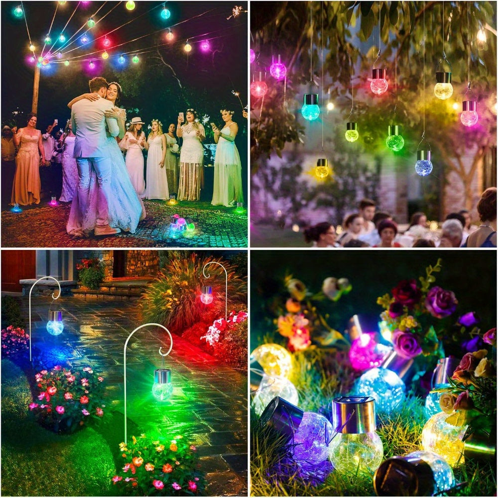 Solar Hanging Globe Lights with Crackle-Style Ball Design, Handles and Clips, Warm Light or Colored Lanterns in 8- or 16-Pack Options for Garden and Patio Decor