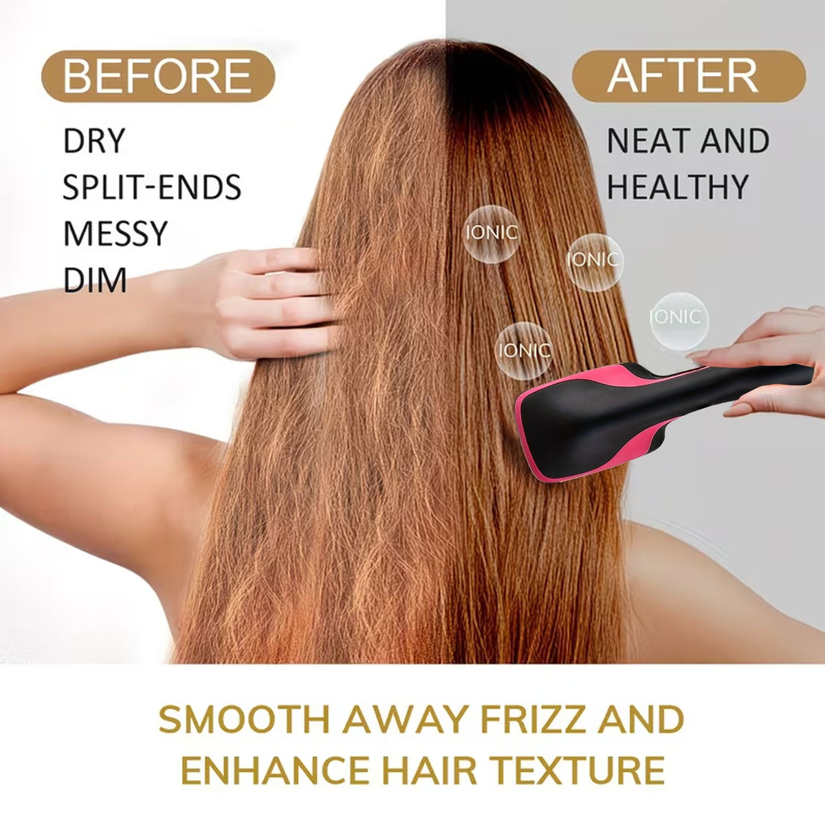 Blow Dryer Brush Straightener 3-in-1, One Step Hot Air Brush for Detangling, Straightening and Fast Drying, Anti-Frizz Salon-Quality Hair Styling Tool for Smooth, Shiny Straight Hair, Gift for Women