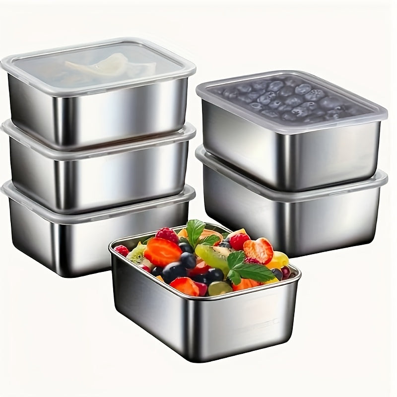 Square Stainless Steel Food Storage Containers with Lids, Listed 6-Piece Reusable Kitchen Set for Refrigerator Sorting, Packed Lunches and Picnic Meal Planning