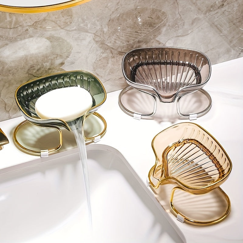 Self-Draining Plastic Soap Dish, Single Bar Soap Holder in Amber, Emerald Green or Clear for Bathroom Wash Areas and Everyday Sink-Side Storage