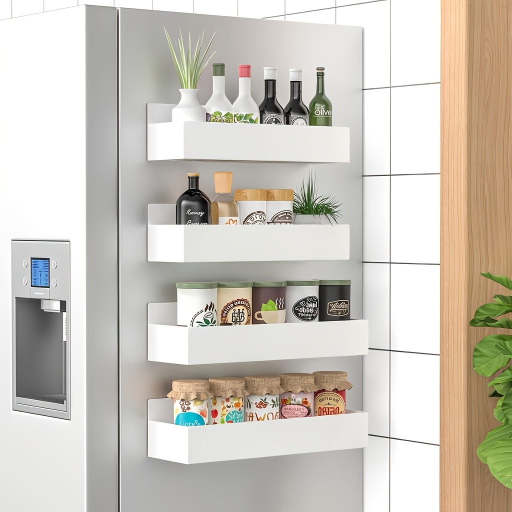 Movable Refrigerator Magnetic Spice Rack with Listed Polished Aluminum Alloy Construction, White and Black Selections for Kitchen and Small Household Storage