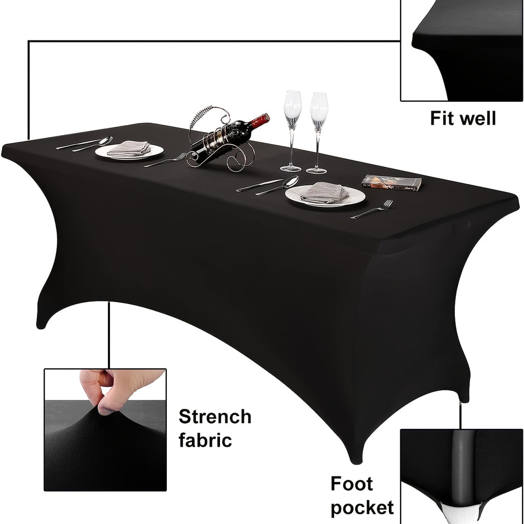 Stretch Table Covers for 6-Foot Rectangular Tables, Black or White Polyester Spandex Tablecloths with Leg Pockets, 3 or 5 Pack Options for Weddings and Displays