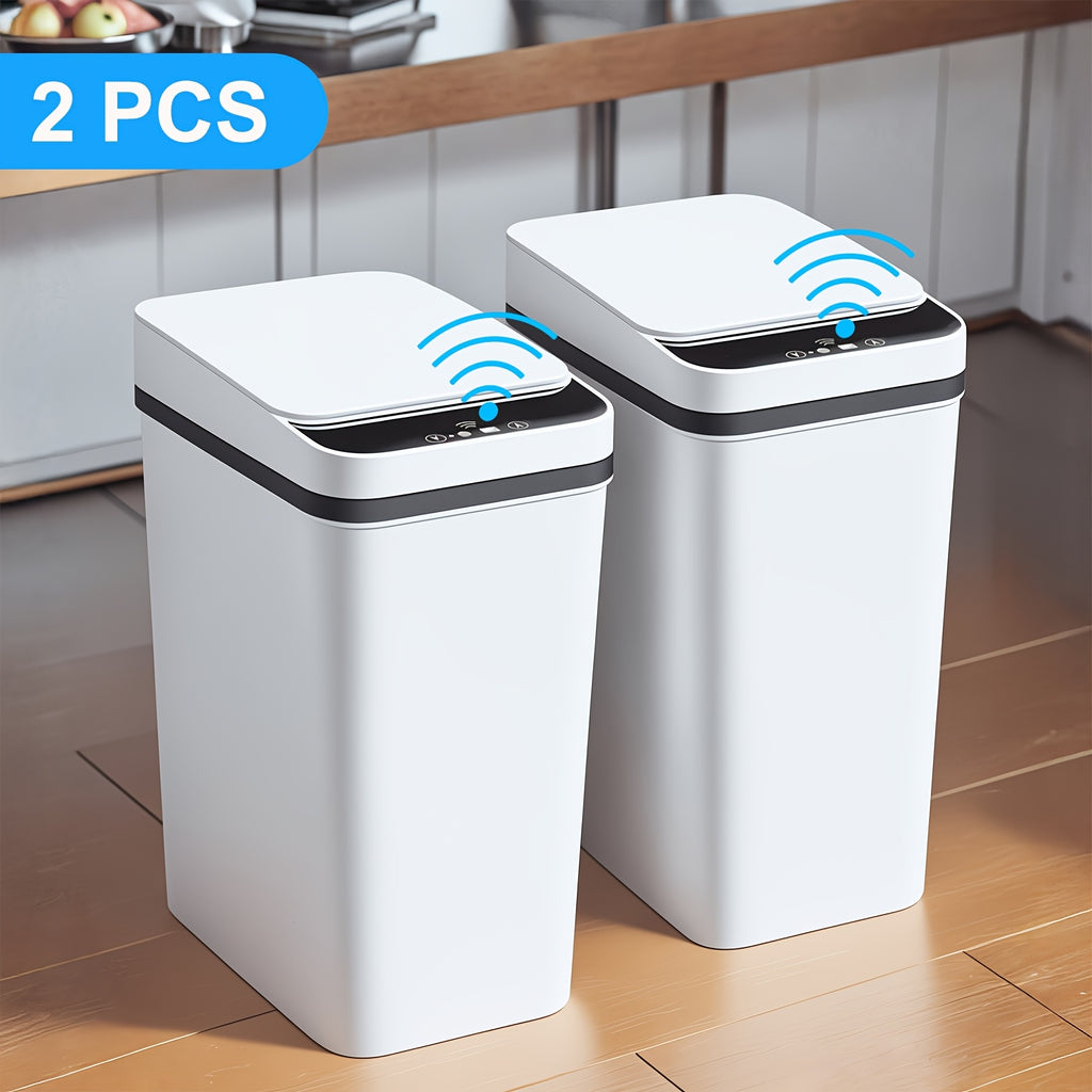 2.8 Gallon Touchless Trash Can Set, Two-Piece Slim Motion Sensor Garbage Bins with Automatic Lids in White or Black for Bathroom, Bedroom and Home Office