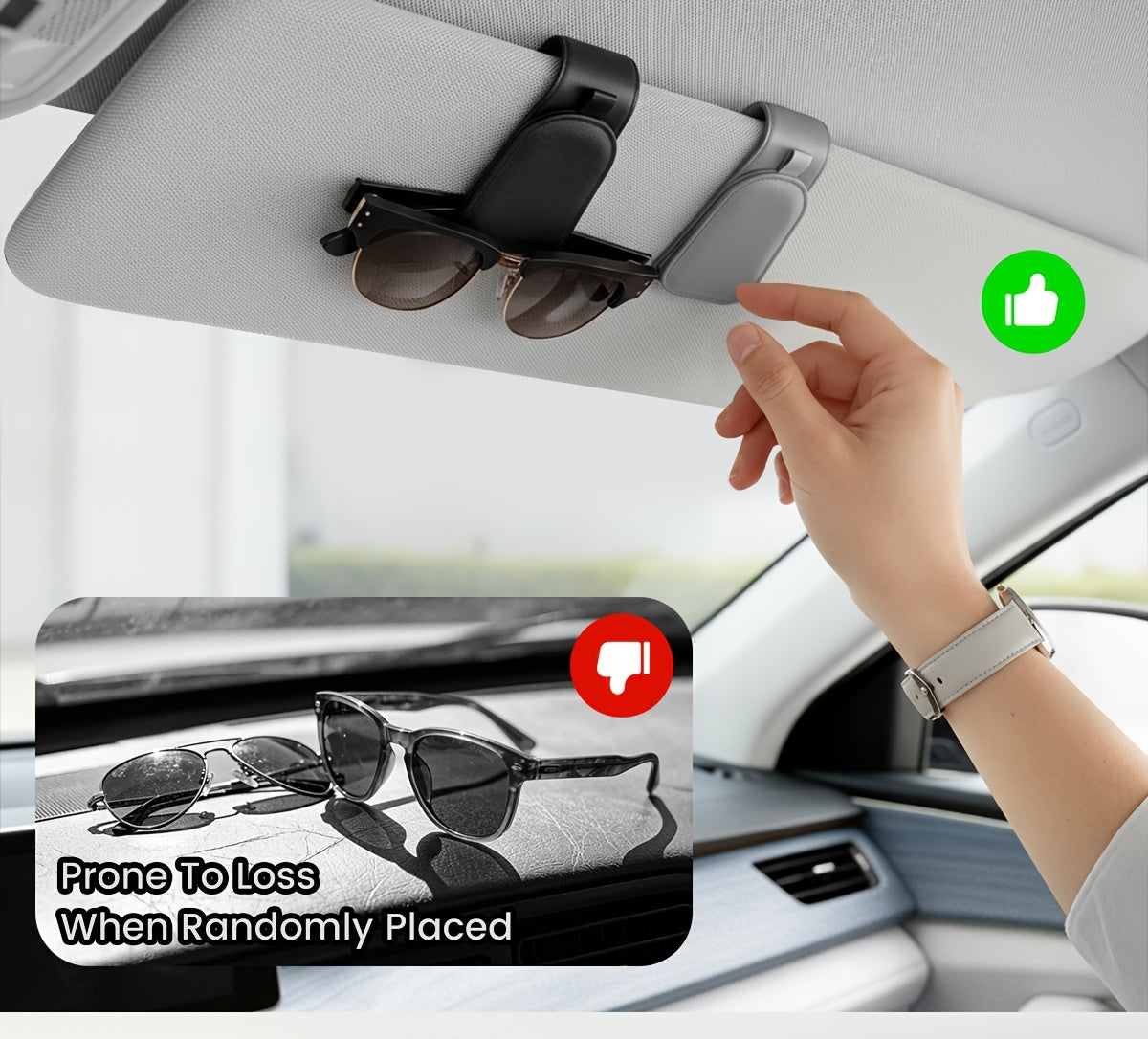 Magnetic Car Visor Sunglasses Holder by Sotfamily, Two-Piece Cloth Glasses Clip Set with Pink, Black or Gray Selections for Vehicle Eyewear Storage