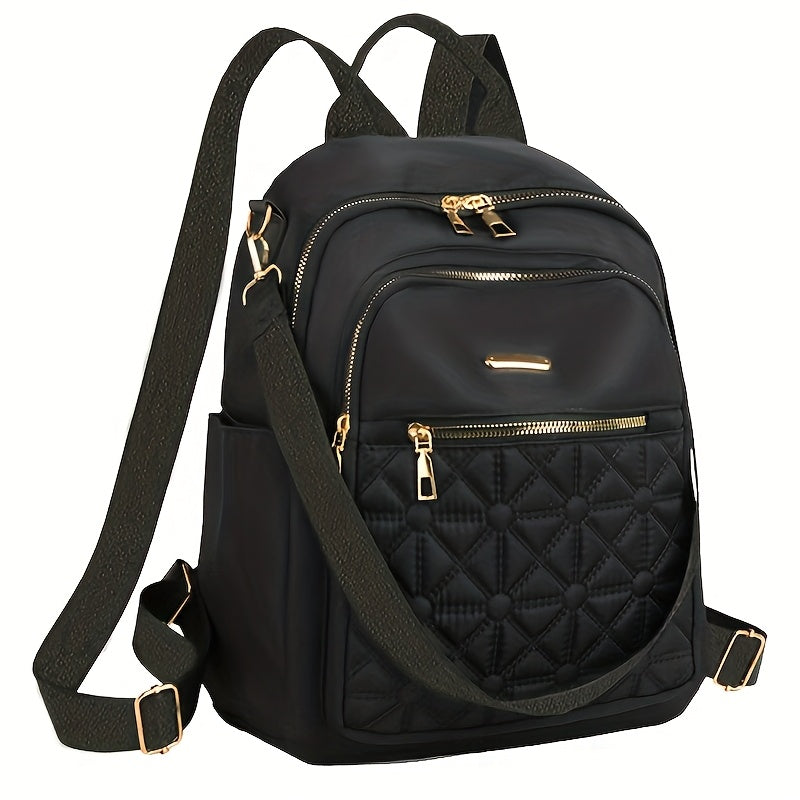 Nylon Everyday Backpack in Black, White or Khaki with Front Zipper Pocket and Adjustable Shoulder Straps, Unisex Softshell Bag for School, Work and Casual Travel