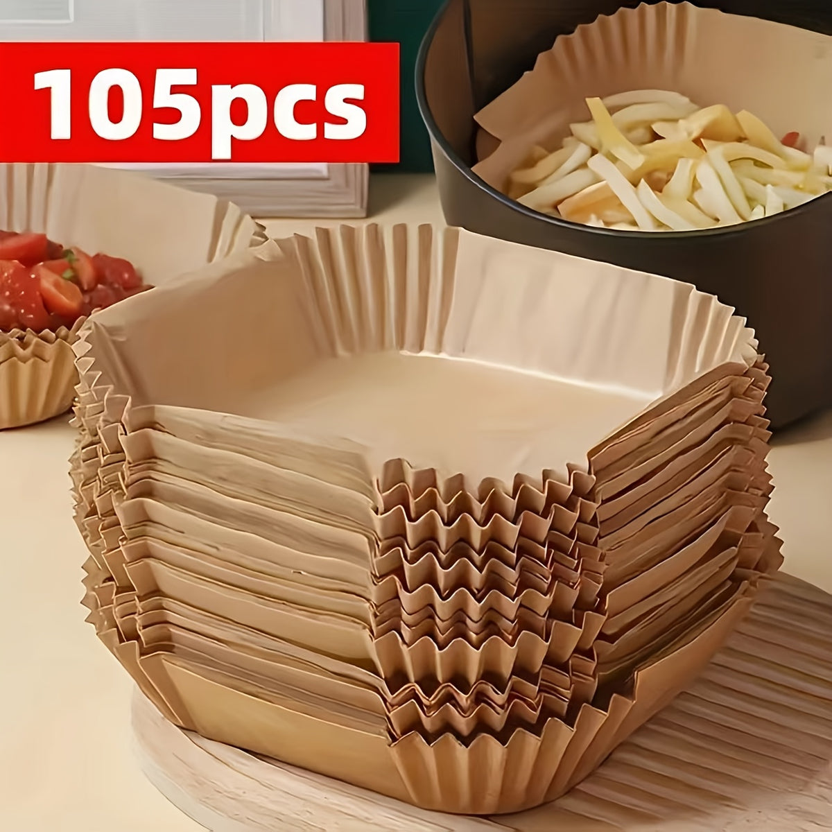 Nonstick Air Fryer Paper Liners, 105-Piece Single-Layer Cooking Paper Pack for Compatible Air Frying, Baking and Microwave Meal Preparation