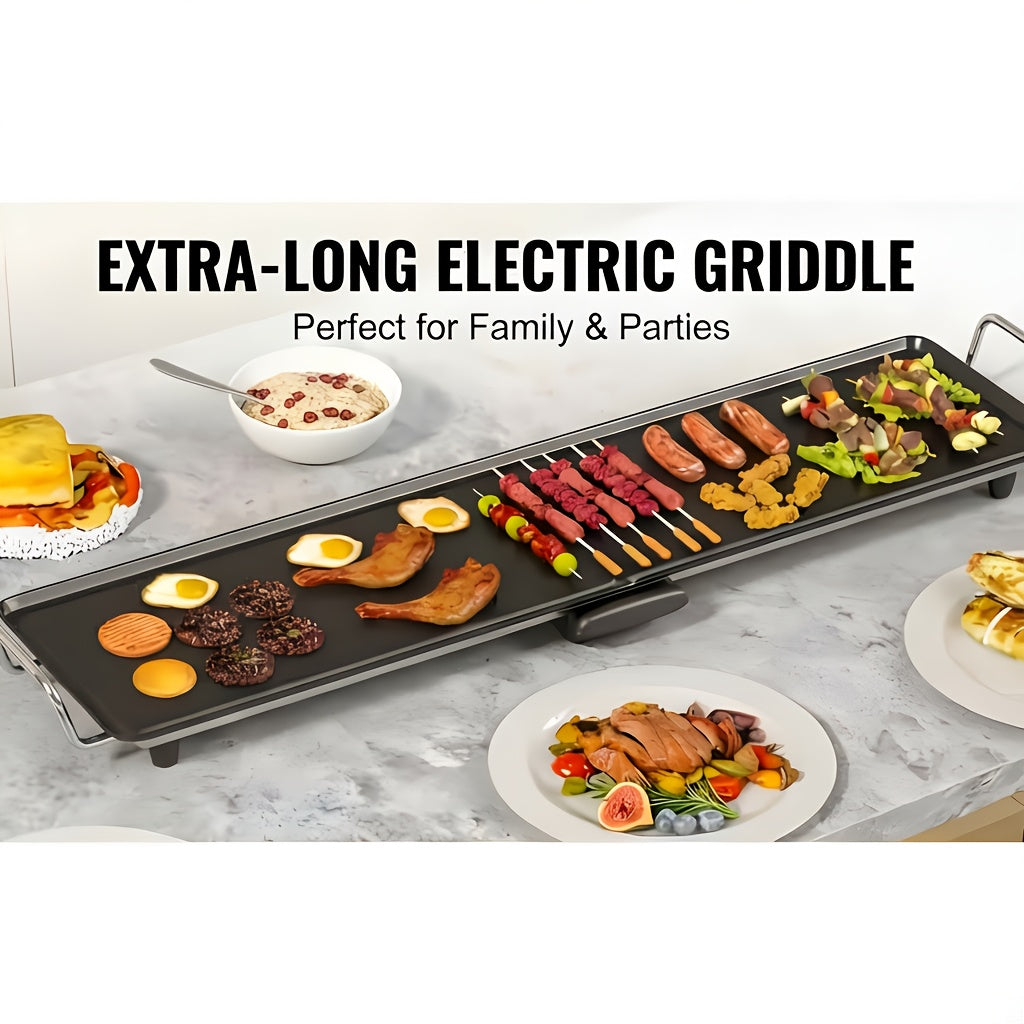 Electric Grill with Nonstick Roasting Surface, Adjustable Temperature and Listed Drip Tray, Extended-Length, Medium or Large Options for Family Meals