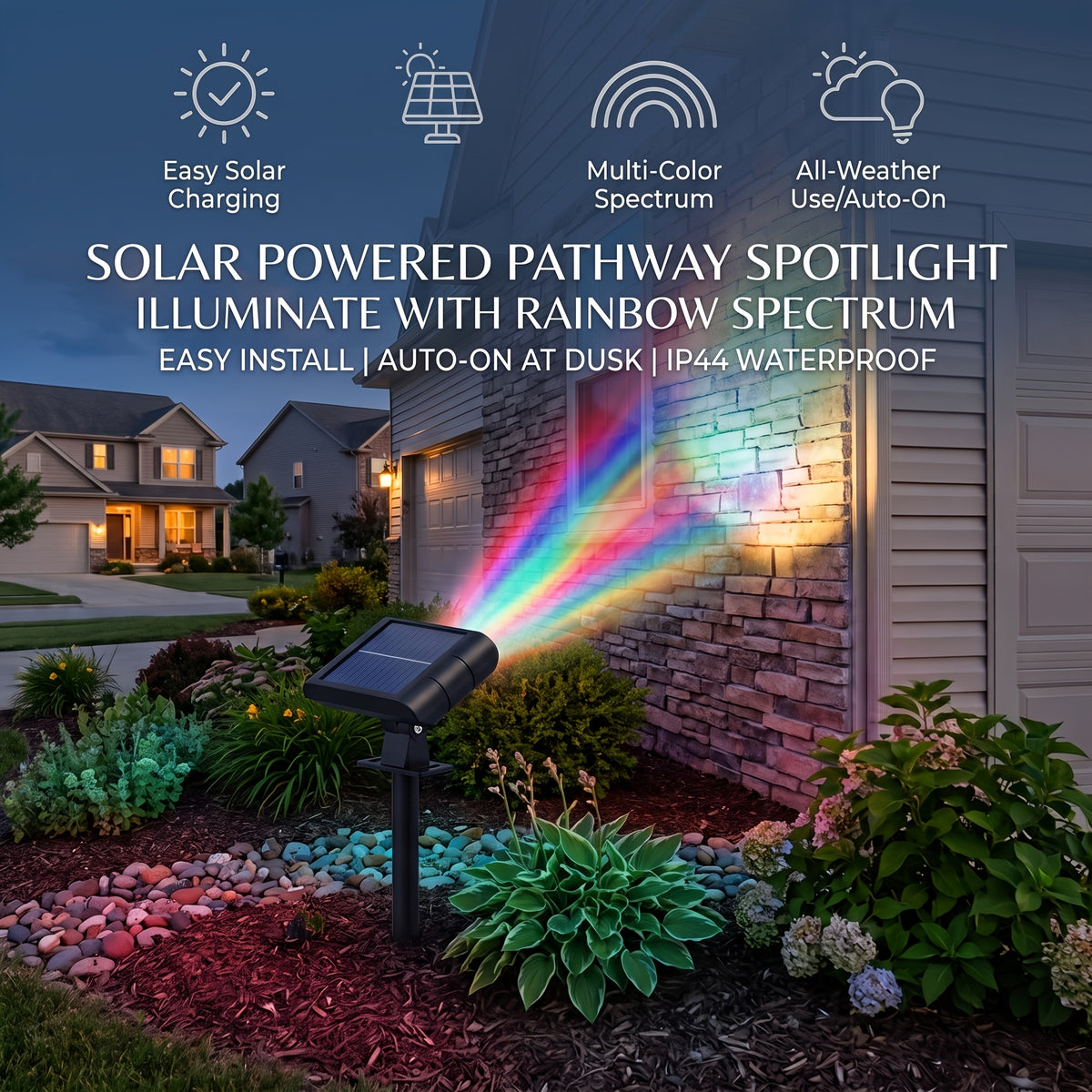Adjustable Solar LED Outdoor Lights, Four-Pack with Listed 120-Degree Adjustment and Three Modes, Black Housing in White or Warm White Options for Patio and Garden