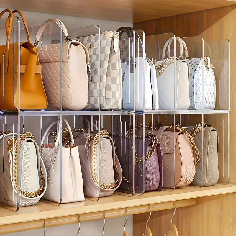 Acrylic Handbag Organizer with Four Listed Sections, Clear Desktop Purse Storage Rack for Compatible Bags, Books and Small Accessories with 4pcs Option