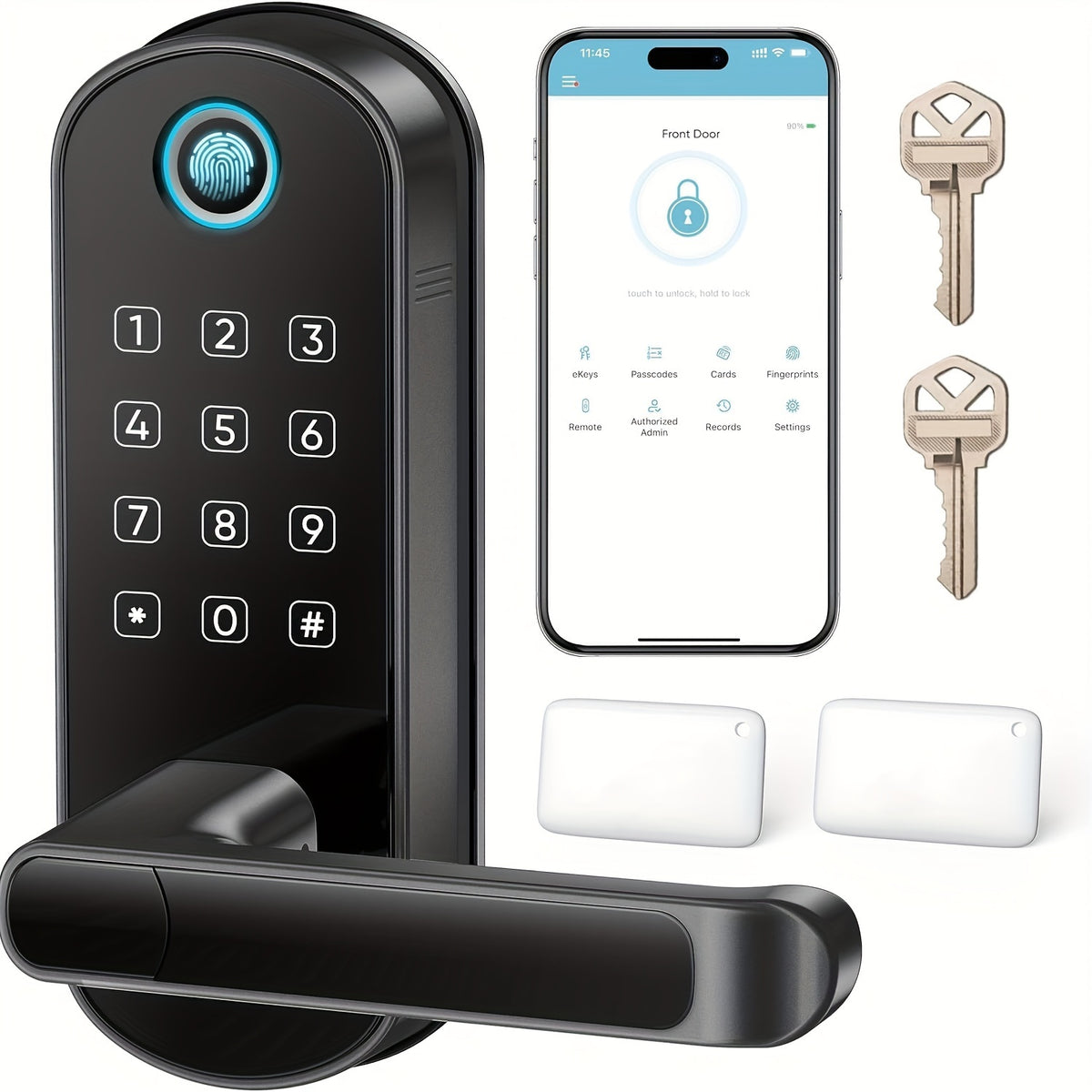 WiFi Smart Door Lock with Handle, Listed Fingerprint and Digital Keypad Access in Black or Silvery for Compatible Home Entryways, Office and Garage Access Doors