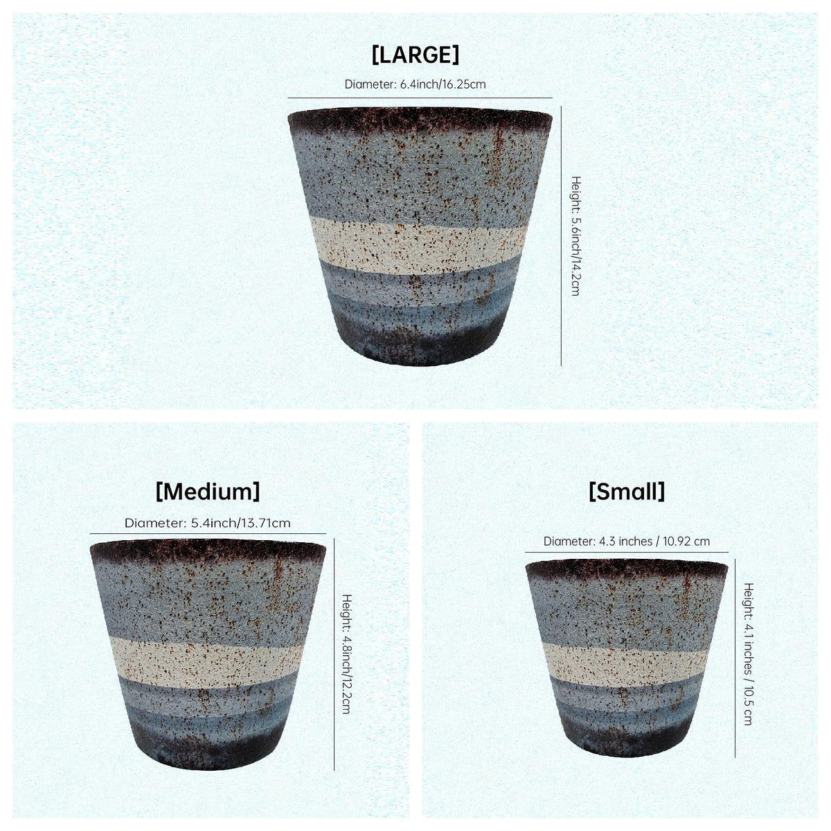 Modern Round Planter Set, Three PolyStone Plant Pots with Listed Polymer Finish in Mixed 4/5/6 Inch or 6.5 Inch Style Options for Indoor and Outdoor Home Decor