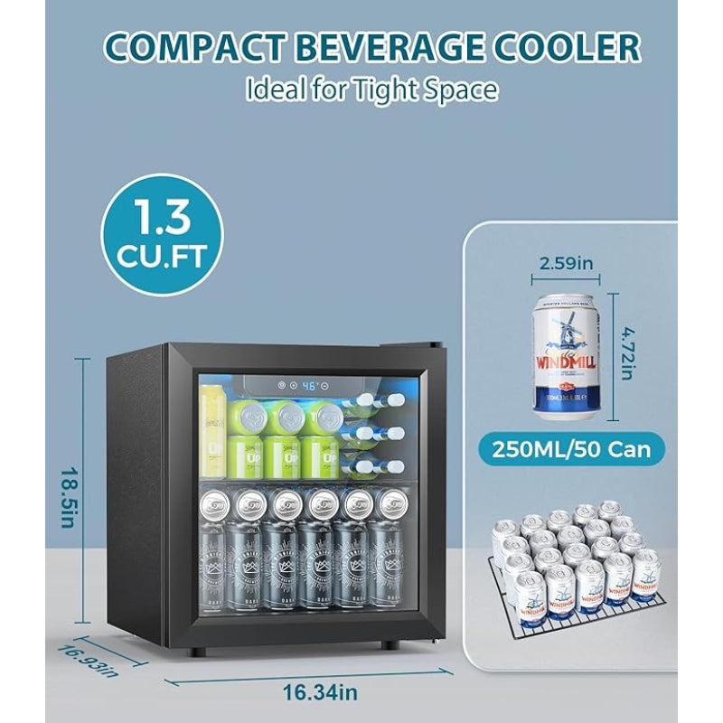 Small Beverage Cabinet by KNKDO in Black with Listed Electronic Touch Controls and LED Light, 9.51-Gallon Capacity Reference for Home or Office Storage
