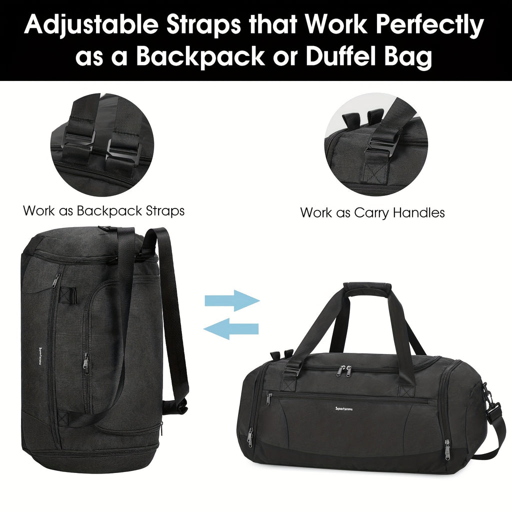 Travel Duffel Bag with Shoe Compartment and Wet Pocket, Adjustable Shoulder Strap and Bottle Holders for Men and Women, Gym and Weekend Trip Carry