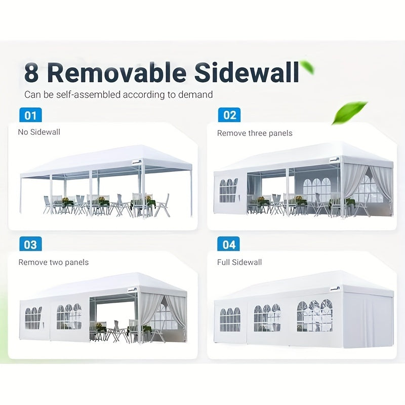Wedding Event Canopy Tent 10 x 30 ft with Eight Removable Sidewalls, Temporary Outdoor Party Pavilion in White, Pink or Black for Backyard Gatherings