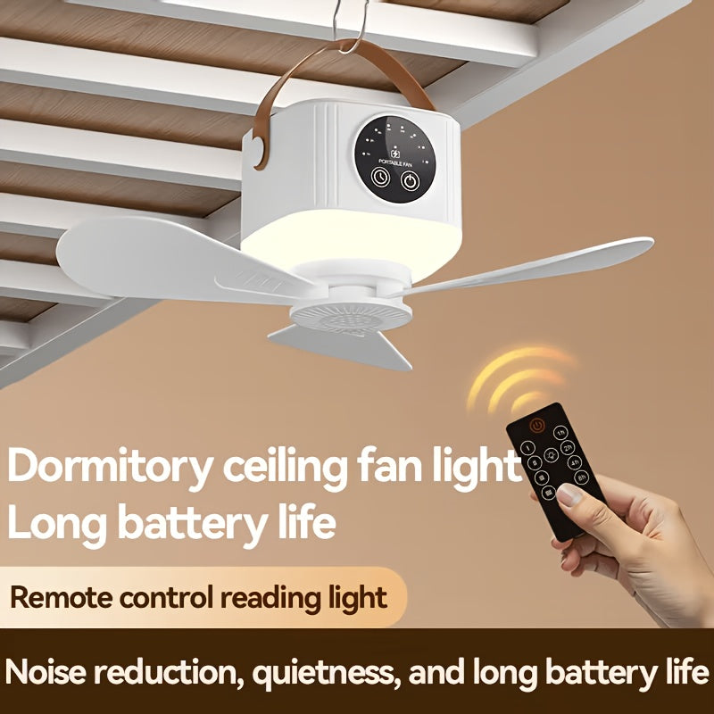 Tripod Camping Fan in White with USB Power, Adjustable Airflow and Light Brightness, Removable Blades and Portable Design for Tents, Bedrooms and Dorms