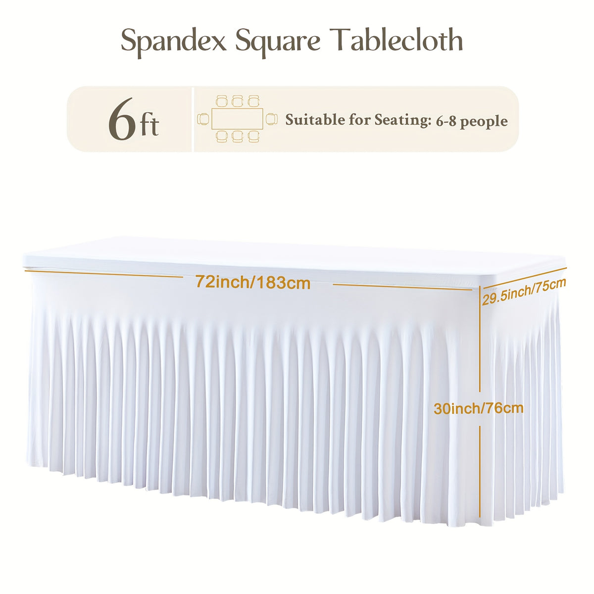 Fitted Spandex Tablecloths Two-Pack for 6-Foot Rectangular Tables, Polyester Blend Covers in Nine Color Options for Wedding Desserts, Banquets and Parties