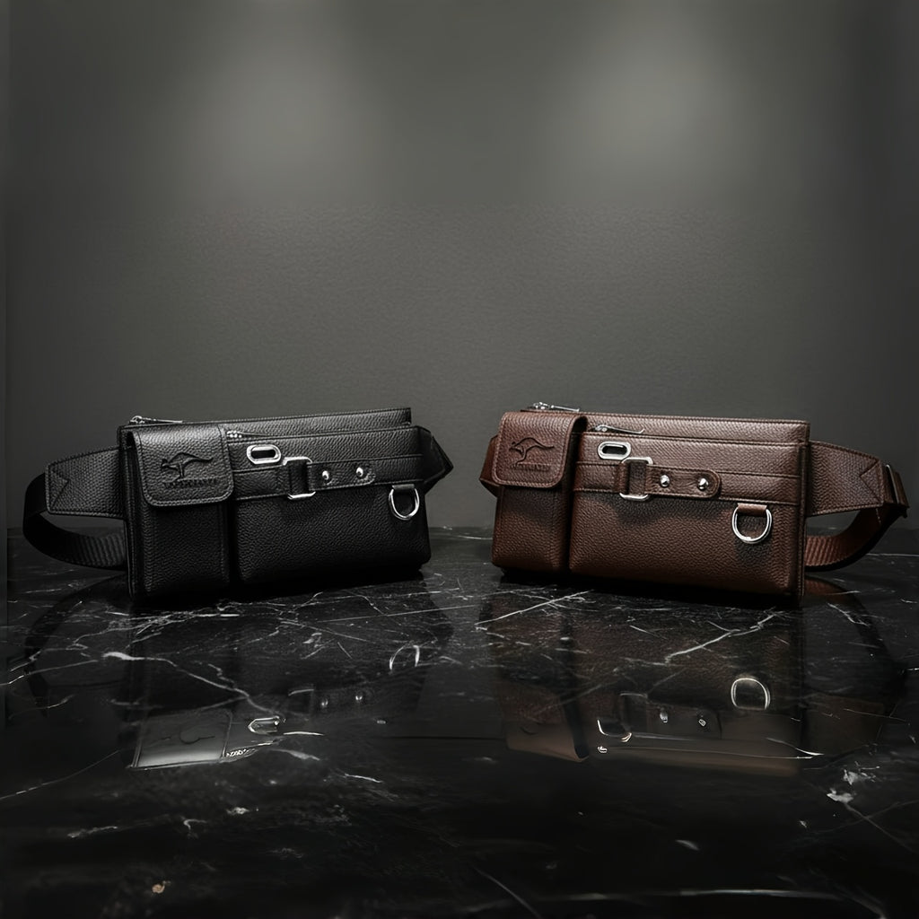 Multi-Compartment Waist Bag in Black or Brown, Listed Crossbody and Sling Carry Styles for Everyday Commuting, Shopping, Travel and Casual Outings