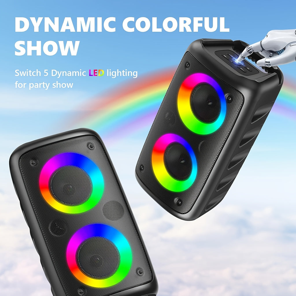 Karaoke Machine with Microphone Options, Portable Bluetooth Speaker with LED Lights, Dual Speakers, TF Card, USB, AUX & TWS for Adults and Home Parties
