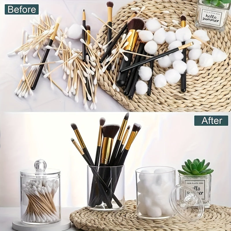 Transparent Swab Storage Holder, Clear Bathroom Canister for Makeup Swabs and Compatible Small Vanity Supplies with Toothpick Storage Reference for Home Organization