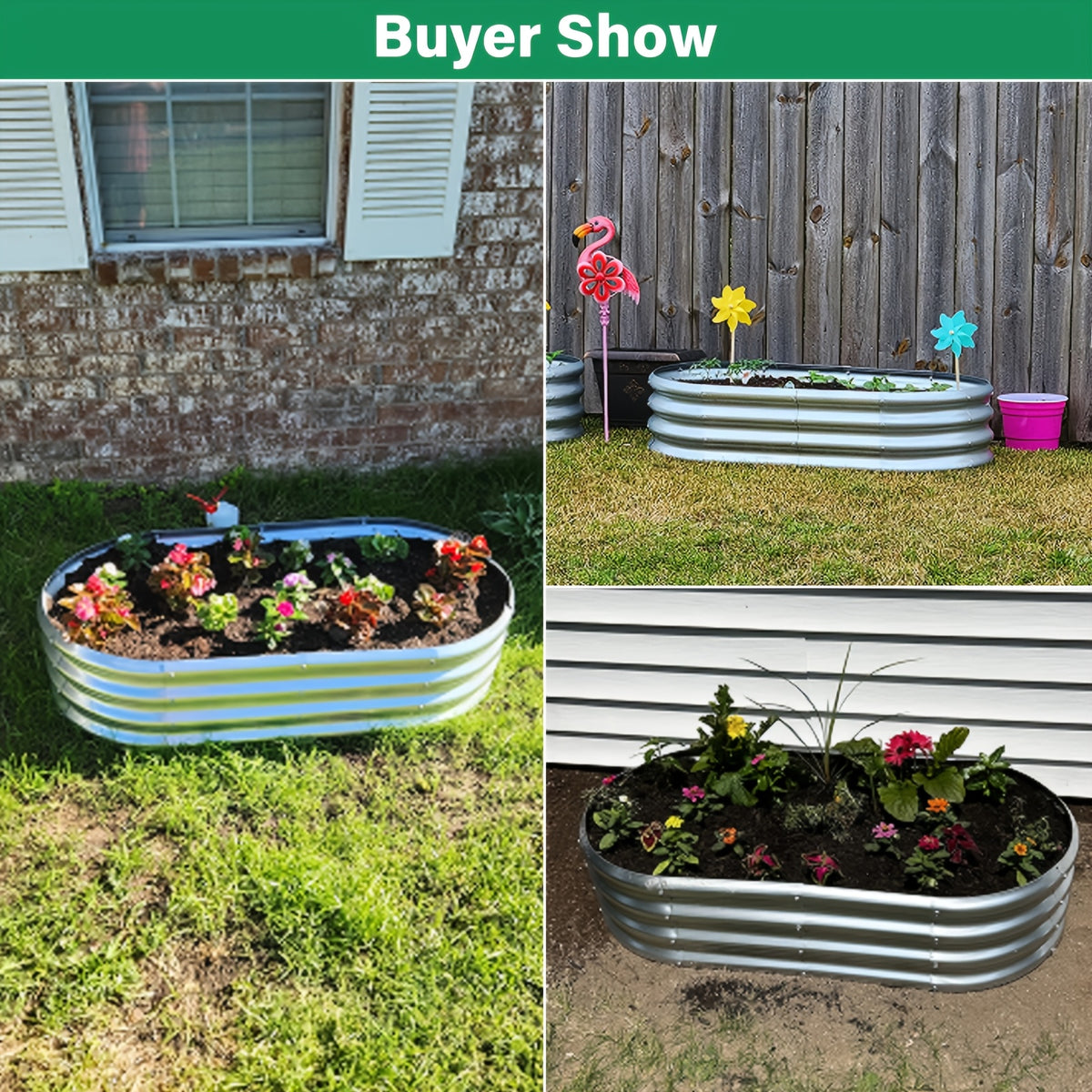 Galvanized Vegetable Garden Bed Set with Oval Metal Planter Design, Outdoor Raised Planting Boxes in Single and Multipack Options for Backyard Gardening