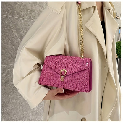 Reptile-Pattern Crossbody Bag for Women with Chain Strap Styling and Gold-Tone Hardware, White, Green or Rose Red Shoulder Purse for Casual and Evening Outfits