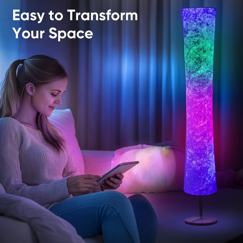 Smart LED Floor Lamp with White Fabric Shade, Music Sync, Color Scene Modes and App or Remote Control, 1pc or 2pcs for Living Rooms and Gaming Spaces