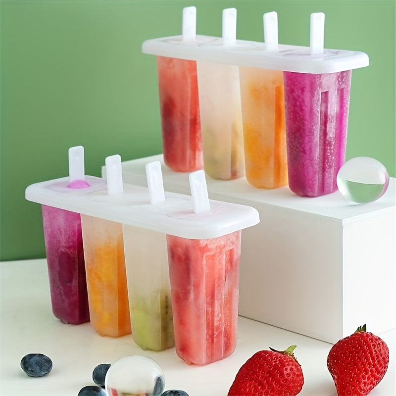 Popsicle Mold Tray with Four Listed Cavities and Lids, Plastic Homemade Ice Pop Maker with 1pc Option for DIY Summer Snacks and Frozen Dessert Preparation