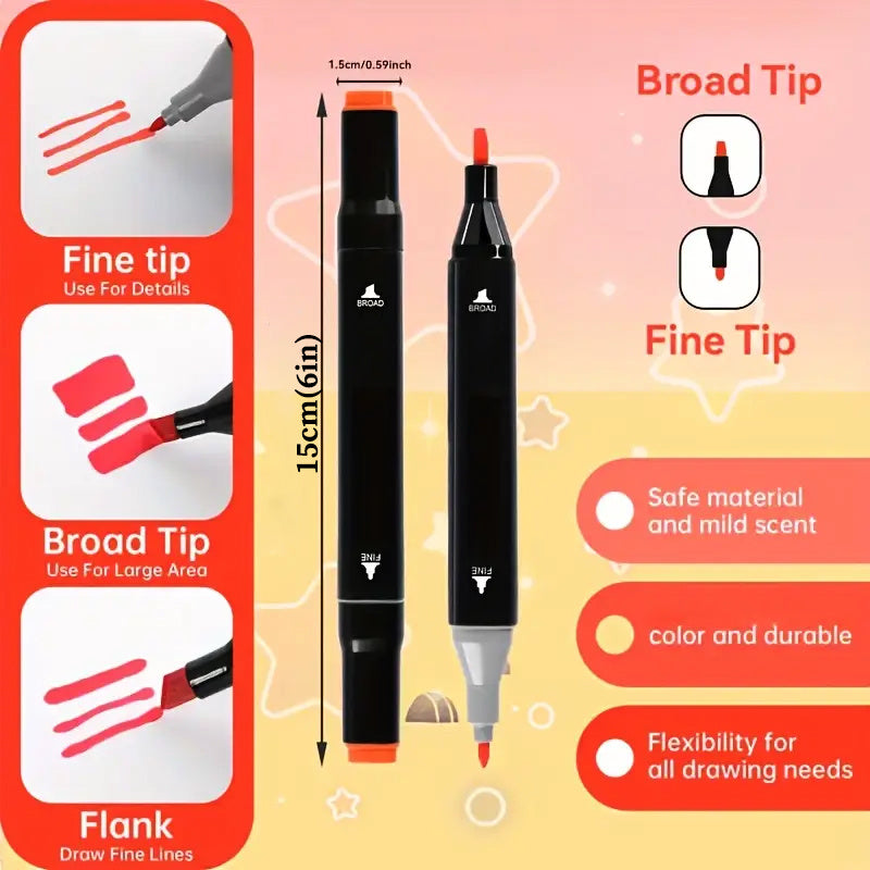Drawing Marker Set with Dual Tips and Listed A4 Sketchbook, 168, 204 or 262 Color Options for Sketching, Coloring, Illustration and Creative Office Art Projects