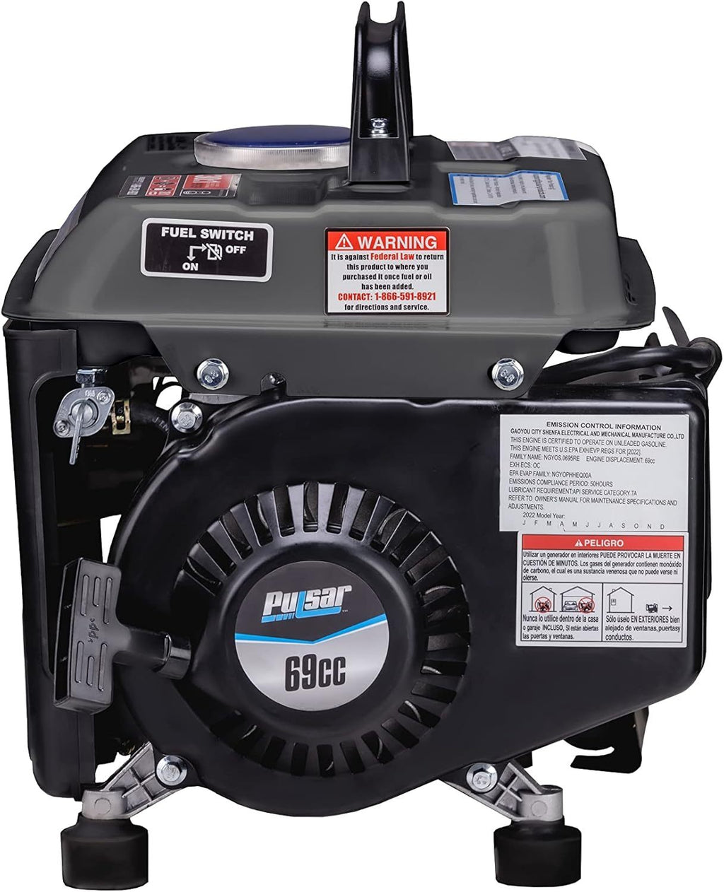 Gas-Powered Portable Generator by Pulsar with Carrying Handle, Listed 1200 Peak and 900 Running Watts, Recoil Start and 120V Outlets for Outdoor Power