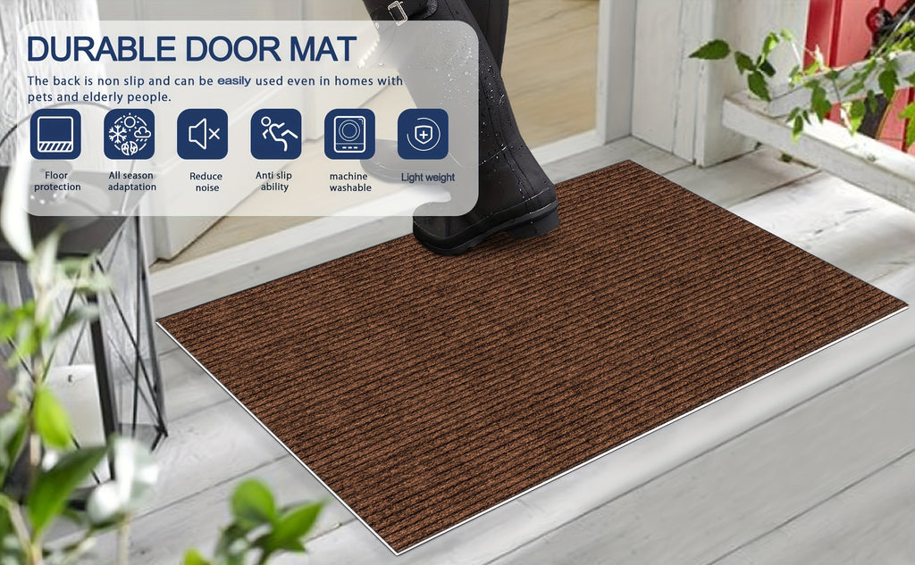 Low Profile Indoor Doormat and Entryway Runner with Grooved Surface and Listed Rubber Backing, Seven Size Options in Grey, Black or Brown for Home Entrances