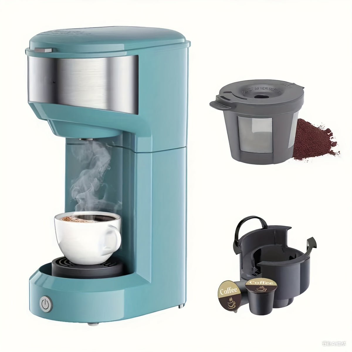 3-in-1 Coffee and Tea Maker for K-Cup Pods and Ground Coffee, Compact Single-Serve Brewer with Water Reservoir for Home Kitchens and Offices