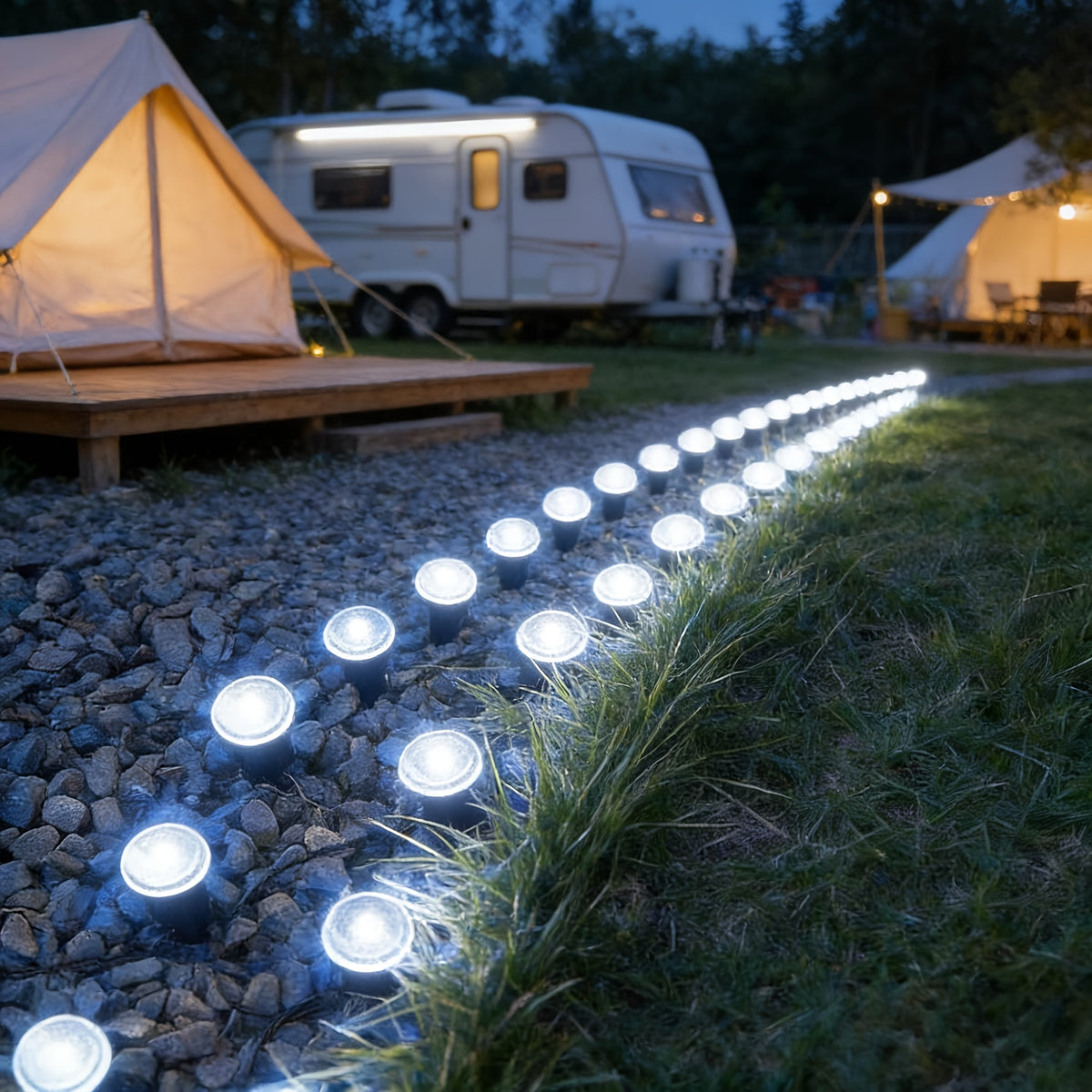 Solar Pathway String Lights with Listed 30 LEDs and Stake Design, Six Warm, White, Purple, Blue, Red and Green Light Options for Patio and Garden Event Decor