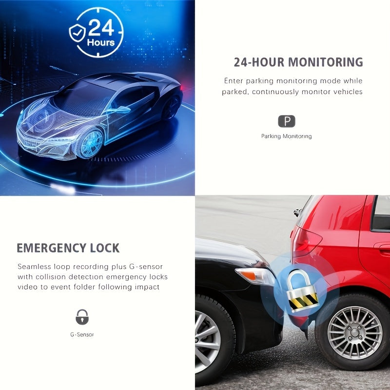 Dual or Triple Lens Dash Cam, Black Vehicle Camera with Listed 1080P Front and 720P Rear Recording, Loop Recording and G-Sensor References, Select 32G and Wi-Fi Options