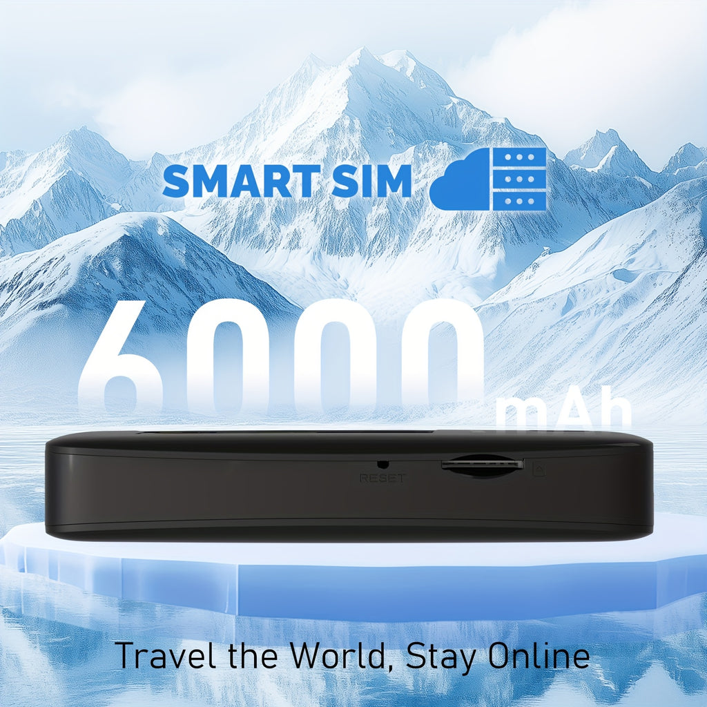 4G LTE Portable WiFi Hotspot with Listed 6000mAh Battery, Upgraded Device or 12GB 180-Day Prepaid SIM Option Labels for Compatible Mobile Internet Plans