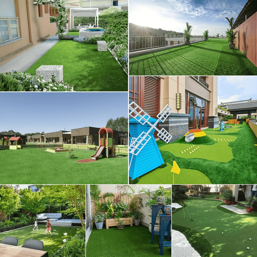 Artificial Turf Outdoor Rug in 5ft x 8ft or 4ft x 10ft Size Options, Fake Grass Mat for Decorative Patio Arrangements, Garden Displays and Backyard Party Planning