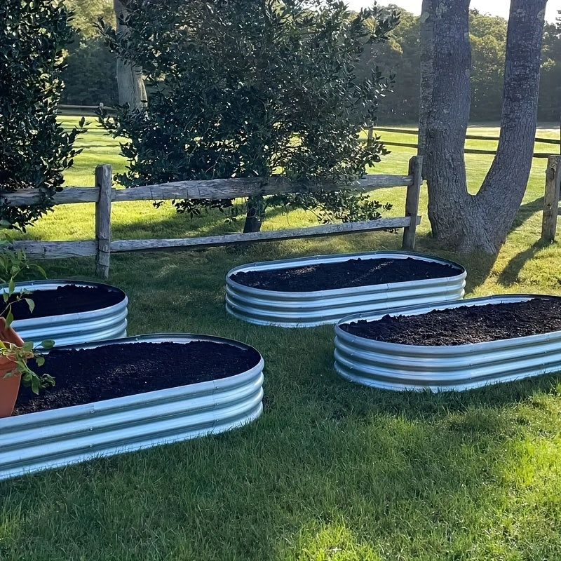 Raised Garden Bed Kit with Galvanized Metal Planter Wording, 2x2x1ft Single or 4x2x1ft One-, Two- and Four-Piece Options for Outdoor Backyard Planting Projects