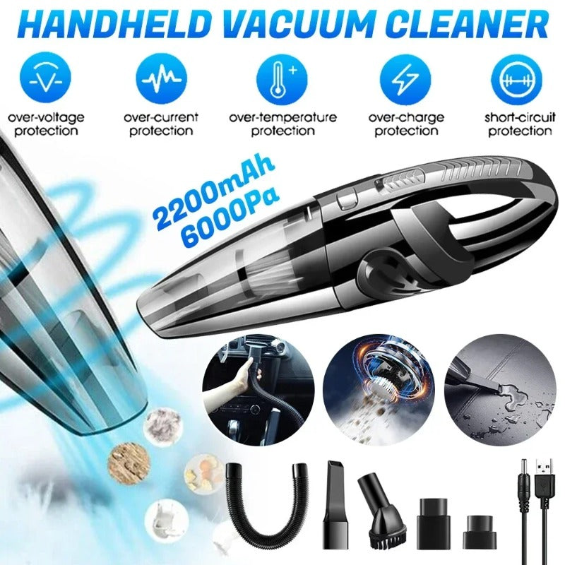 Rechargeable Car Vacuum Cleaner in Black with Listed Lithium-Ion Battery, Portable Cordless Handheld Design for Vehicle Interiors, Home Cleanup and Pet Hair Tasks