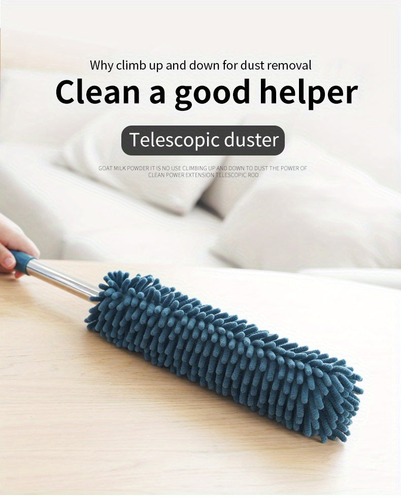 Chenille Telescopic Duster with Extendable Pole and Detachable Washable Head for Furniture, Ceiling Fans, Windows, Office and Car Interior Dusting