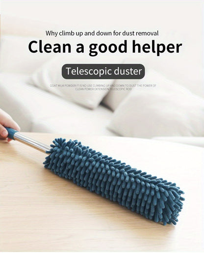 Chenille Telescopic Duster with Extendable Pole and Detachable Washable Head for Furniture, Ceiling Fans, Windows, Office and Car Interior Dusting