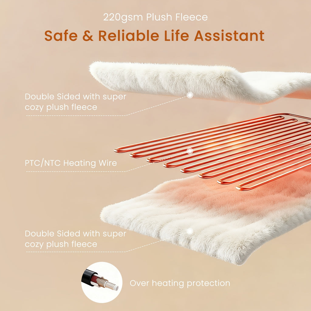 Button-Control Heated Blanket with Double-Sided Flannel, Listed 4 Heat Levels and 4-Hour Auto-Off, Electric Throw and Larger Size Options for Indoor Comfort