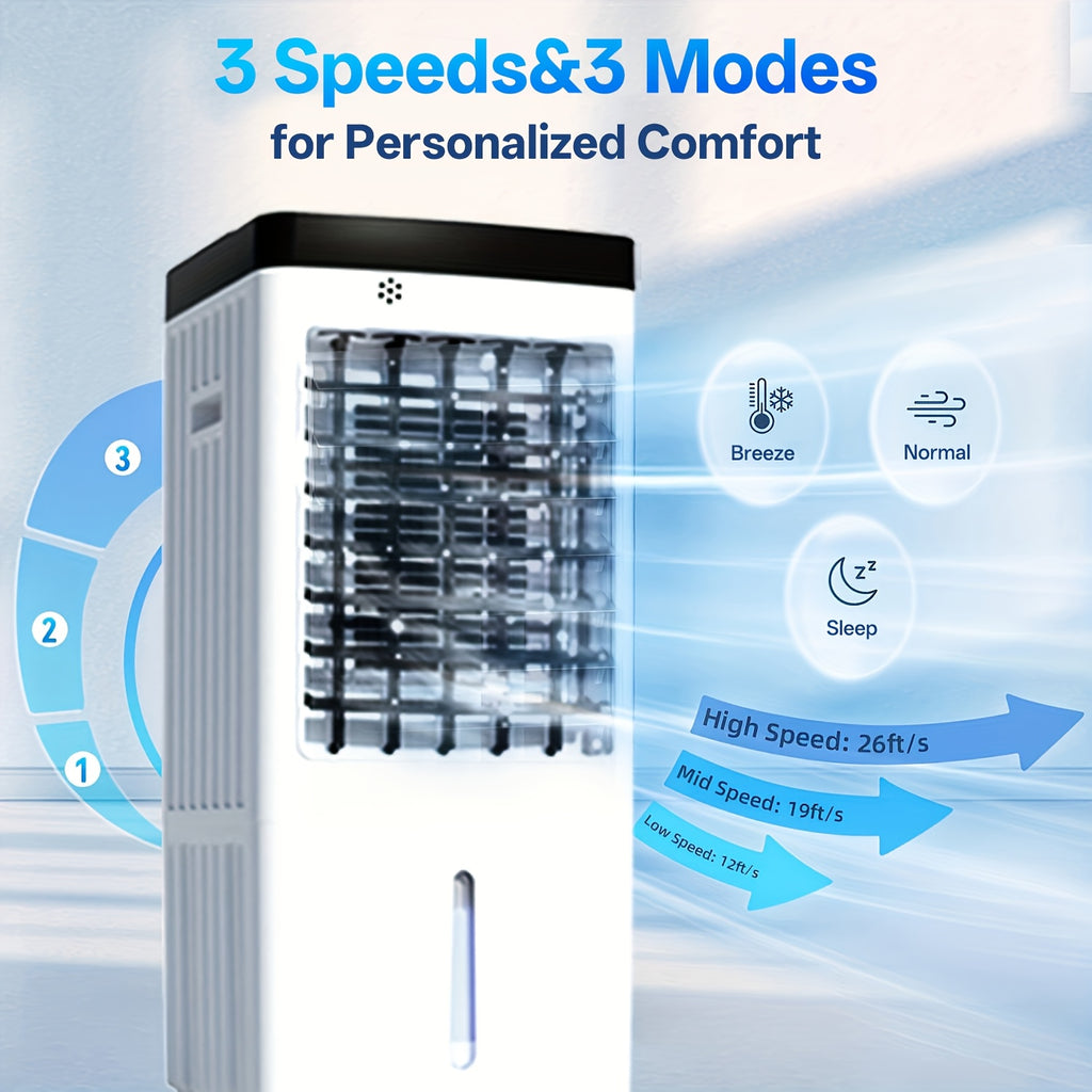 Three-in-One Air Cooler Fan in White with Listed Humidifier, Misting, Remote Control and Oscillation Features for Suitable Patio and Garden Lounging Areas