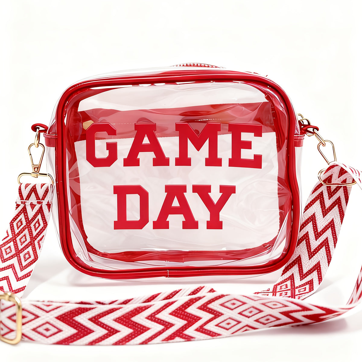 Game Day Clear Purse with Listed Letter Patches and Crossbody Carry Style, Green, Blue, Black, Red or Orange Options for Football Outfits and Concert Plans
