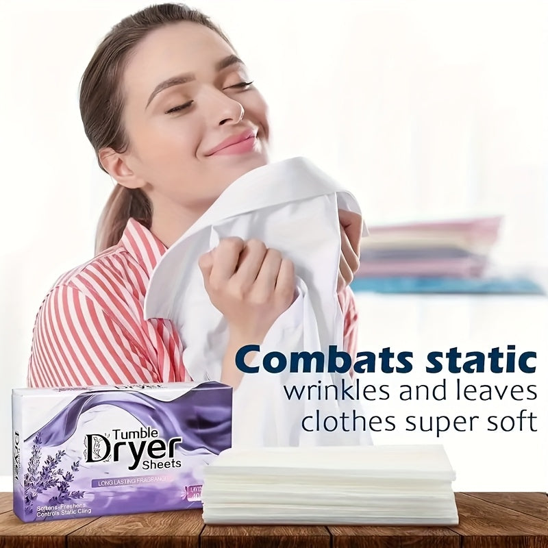 Lavender Dryer Sheets in 40-Count Box, Scented Laundry Fabric Care Sheets for Compatible Clothes Drying Routines and Everyday Household Laundry Supplies