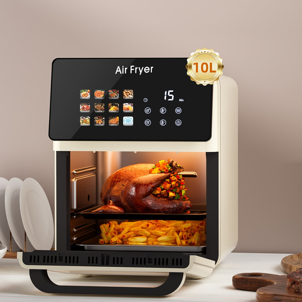 White Air Fryer Oven and Grill Combo with Listed 2.64gal Capacity, 12-in-1 Convection Cooking Design, Glass Viewing Window, Nonstick Basket and Removable Door