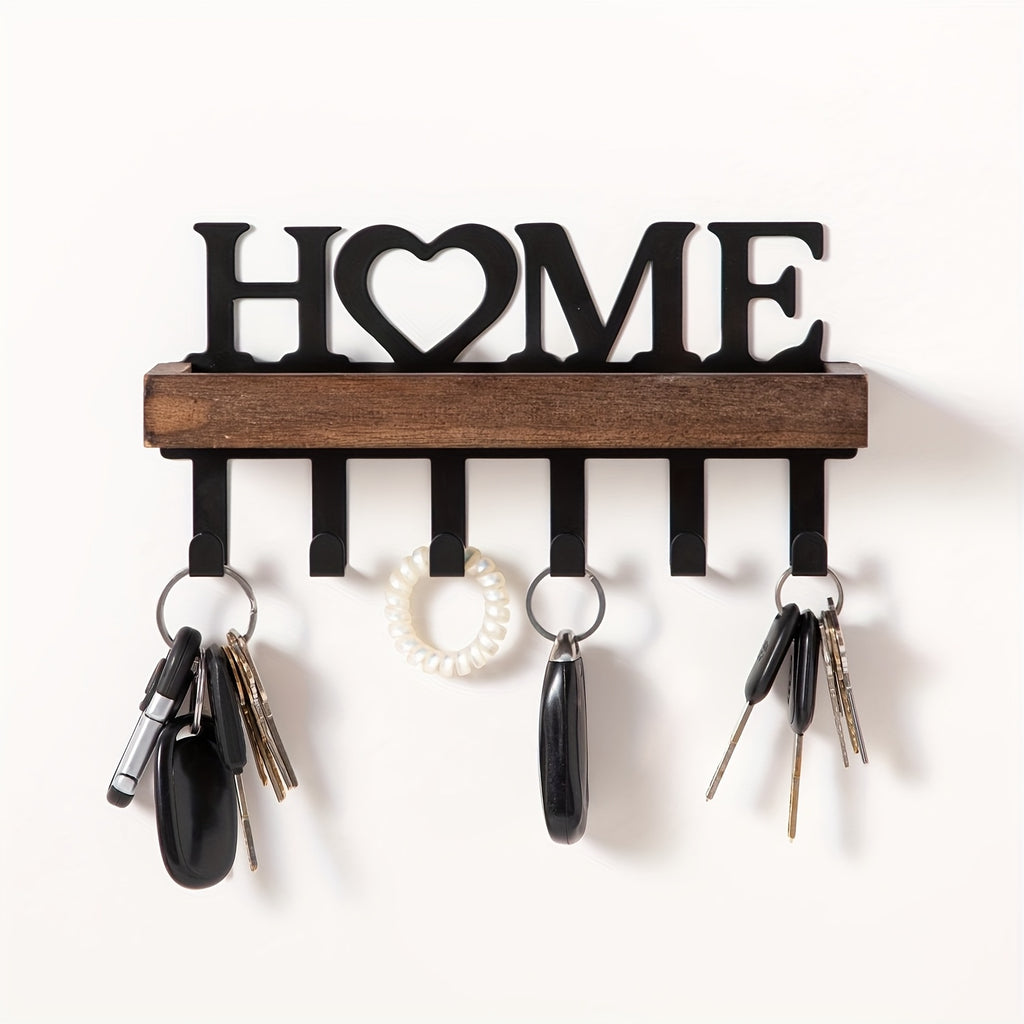 Key Storage Box with Multiple Hooks, Wooden Wall-Mounted Organizer in Wood Color for Entryway Keys, Hallway Organization and Everyday Doorway Routines
