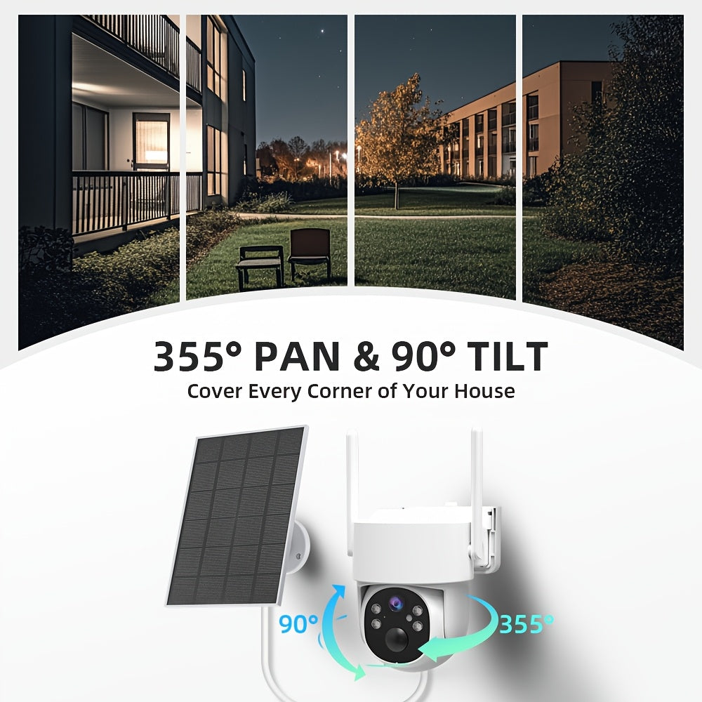 1080P Solar Outdoor Security Camera with 360-Degree View, Color Night Vision, Human Tracking, Siren, Spotlights and Two-Way Talk, White Camera Options