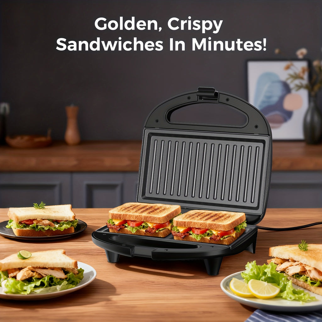 750W Sandwich Maker with Indicator Lights and Cool-Touch Handle, ABS07 Grill-Plate or Waffle-Plate Model Options for Grilled Cheese and Home Breakfast Preparation
