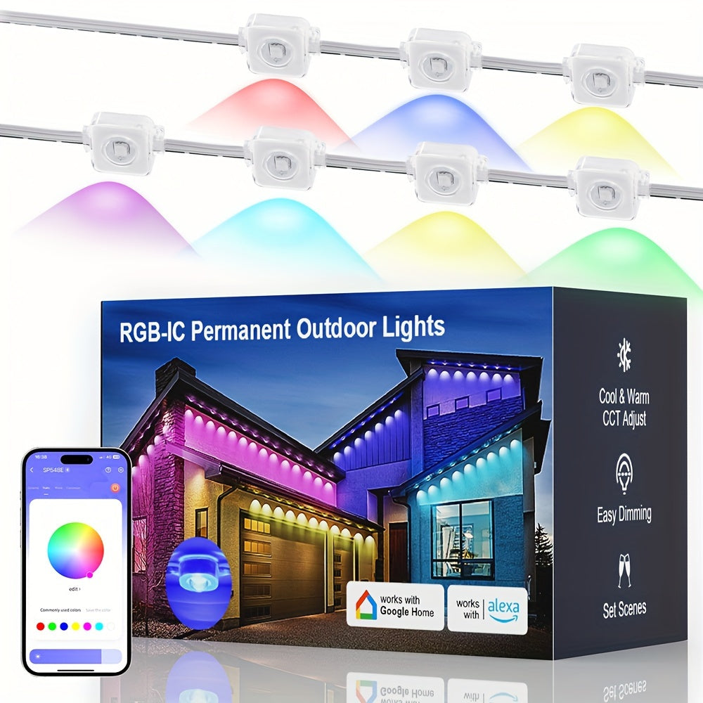 RGBIC Eaves Lighting Set with Listed 100ft Length, 60 LEDs and 75 Scene Modes, Permanent Outdoor Light Styling for Halloween, Christmas and Home Accent Decor